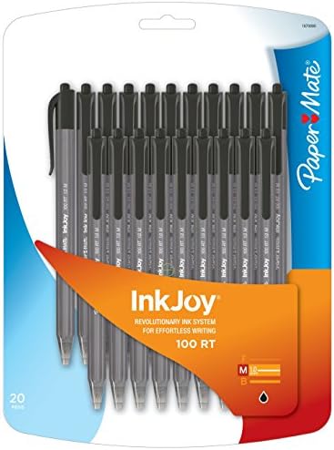 Paper Mate Inkjoy 100rt Retractable Ballpoint Pen, Mediu, Negru, 20-Count