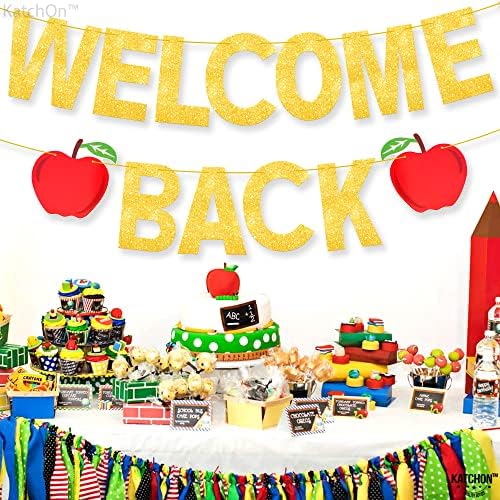 Katchon, Glitter Welcome Back to School Banner - 10 picioare, fără bricolaj | Apple Welcome Back Back pentru decorațiuni la