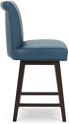Scaun de bar pivotant Chita Modern de 26, scaun pivotant tapițat din piele artificială, Albastru închis