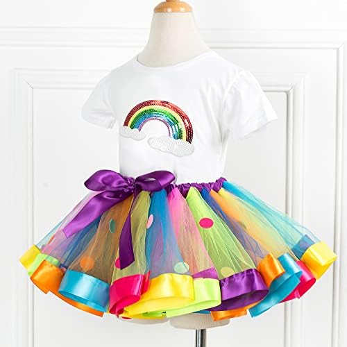 Enasgloo Girls Rainbow Tutu Fustă rochie de balet cu tul cu cămașă, colier, brățară și arcuri pentru păr Set de ținute de ziua
