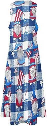 4 iulie Maxi Rochii pentru femei Loose Casual Vara Boho Rochie Fără mâneci V-Neck rochie steag american flowy Beach Dress