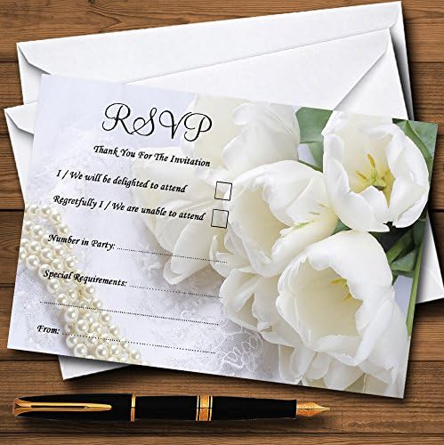 Trandafir alb și Carduri romate de dantelă RSVP personalizată