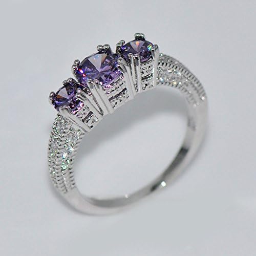 T-Bijuterii violet ametist pietre inel de logodna 10kt aur alb umplut nunta trupa sz 5-12