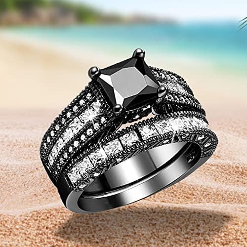 2023 nou 2 în 1 Inel Negru Vintage pentru femei Inel de logodnă cu diamant Set de verighete inel Rave