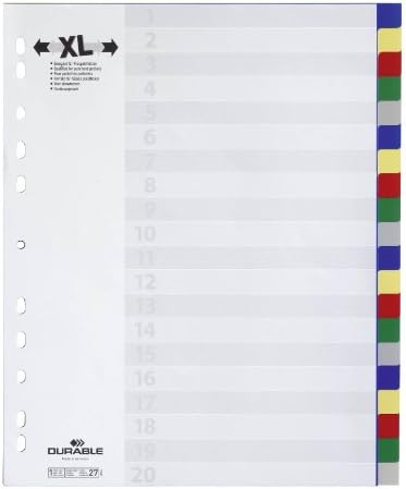 Durabil 675927 Index Plastic cu file colorate pachet Extra-larg de 20