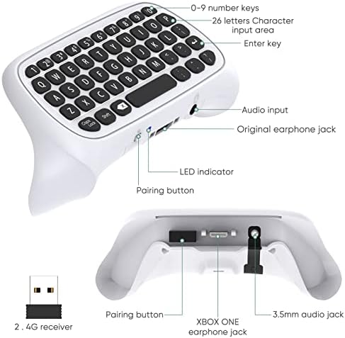 Tastatură de control pentru seria Xbox X/S, wireless 2.4G ergonomic USB Gamepad Keypad Qwerty Chatpad cu jack audio și căști pentru chat în direct, compatibil cu seria Xbox S/seria X/One/One s