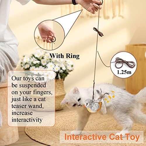 Pachet de 2 jucării pentru pisici, pachet interactiv de jucării pentru pisici cu ușă suspendată pentru pisici de interior pene