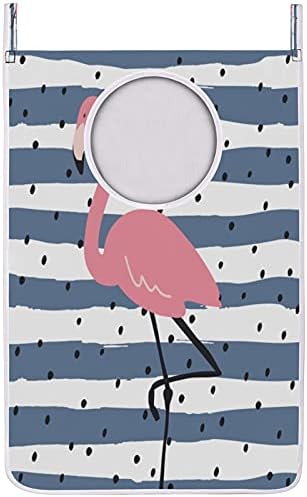 Model Flamingo cu dungi Geantă de rufe agățată, peste ușă Geantă de rufe rezistentă Geantă de depozitare durabilă care economisește spațiu coș de haine murdare agățat cu fermoare inferioare pentru baie dormitor Cămin