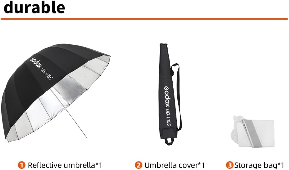Godox UB-105S 41.3 105cm argint Parabolic interior profund reflectorizant umbrela fotografie Studio umbrela lumina moale cu capac difuzor Withe pentru filmare video Studio