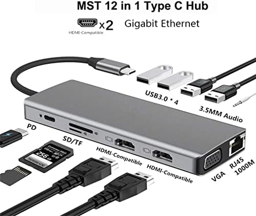 LLAMN 12 în 1 USB C HUB tip C Adaptor la 4K VGA RJ45 LAN Ethernet SD / TF Hub 3.5 MM AUX 12 Port