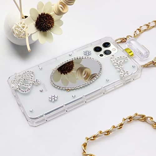 Tinton compatibil cu iPhone 13 Pro Max Sticlă de parfumuri cu oglindă de machiaj de lux pentru fete pentru femei, elegant Diamond