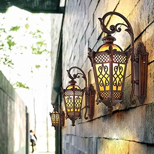 Hnxnr modă clasică antică sculptată retro lampa de perete exterior de sticlă Lantern creativă exterioară Villa Patio Garden