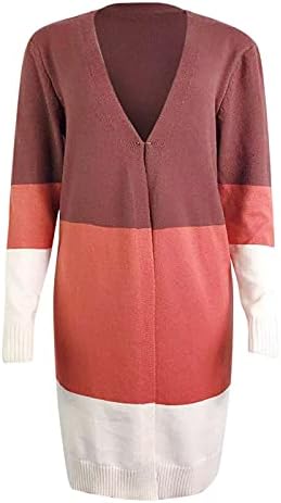 Overcoat de ziua de naștere doamnelor fără guler Cardigan Cardigan tricotat colorblock Lightweight Patchwork Classic Long