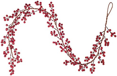 Artiflr 6ft Red Berry Garland, Flexibil Artificial Roșu și Burgundy Berry Garland de Crăciun pentru decorare a șemineului pentru casă în aer liber pentru decor pentru vacanță de iarnă pentru Anul Nou Decor
