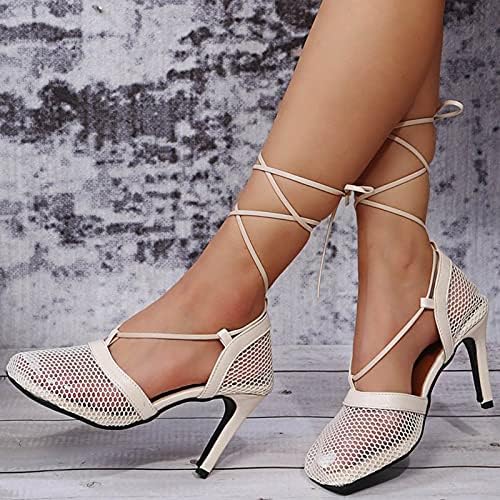 USYFAKGH pantofi femei Sandale femei vara moda Mesh Respirabil pătrat Toe Tocuri inalte curea sandale