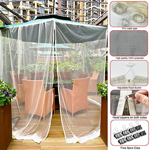 7,5-11 ft Patio Umbrella Mosquito Net, Polyster Mesh Umbrella Ecran, Universal Canopy Umbrella Mosquito plasă cu ușă cu fermoar