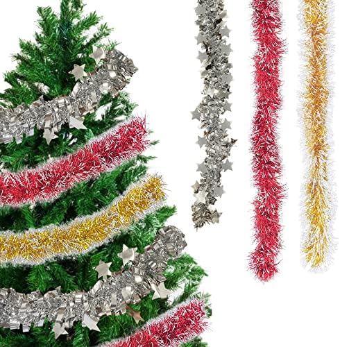Getterb 6 bucăți Tinsel Christmas Garland Decorare Total 39 de metri Metalice Streamers Metalice Decor de copac de Crăciun