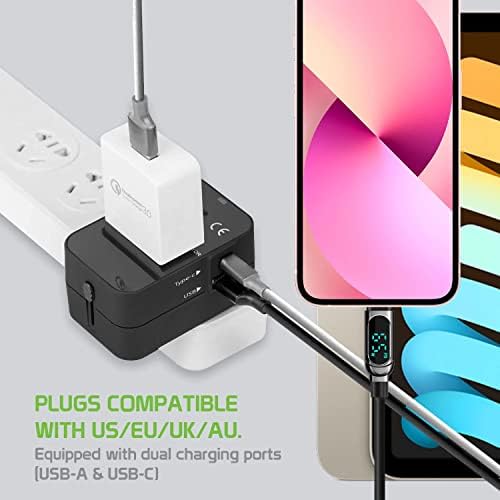 Travel USB Plus International Power Adapter Compatibil cu tableta Sony Xperia Z2 pentru putere la nivel mondial pentru 3 dispozitive