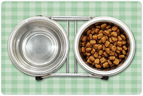 Covoraș Lunarable Mint Pet pentru hrană și apă, forme pătrate în carouri Tartan Geometric imagine nostalgică de modă veche,