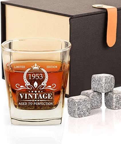 Cadouri de 70 de ani Triwol pentru bărbați, sticlă de whisky Vintage 1953 și pietre amuzant cadou de 70 de ani pentru tată
