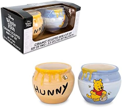 Disney Winnie the Pooh Hunny Pot Mini Căni din ceramică sculptată, Set de căni mici de cafea fără 2 | BPA pentru Espresso,