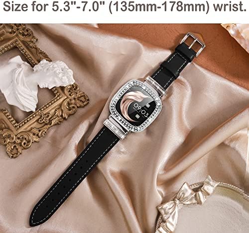 Trupa de ceasuri de piele luxoasă compatibilă cu Fitbit Sense 2 Bands/Fitbit Versa 4 Bands Women, curea de piele elegantă cu