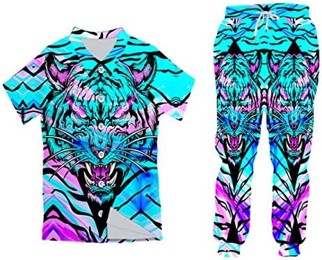 Imprimare 3D pentru bărbați Tiger colorat 2-PCS Suit unisex Masca cu glugă Set de piese set de piese
