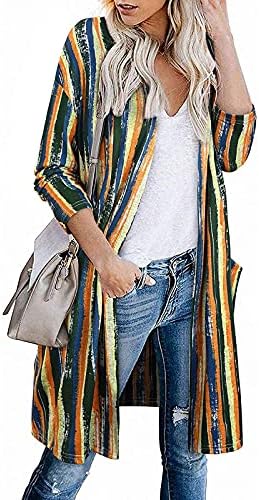 Paltoane pentru femei Boho deschis Cardigan fata Colorblock Maneca lunga Vrac tricot pulovere ușoare