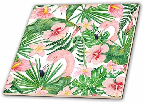 3drose acuarelă Tropical Aloha Jungle vară Hibiscus și Flamingo model-gresie