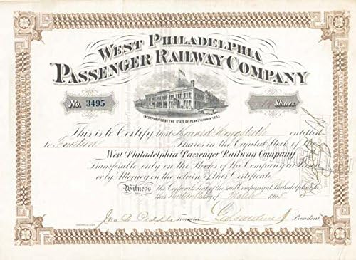 George Dunton Widener-a murit pe Titanic - West Philadelphia Passenger Railway Co. semnat de George D. Widener-certificat de