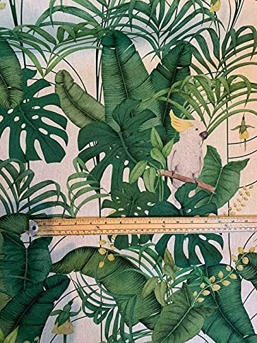 Royal Cockatoos păsări țesătură de bumbac pe metru de curte verde material de cusut Floral pe metri imprimare tropicală Textile