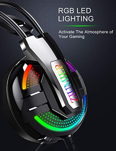 Căști pentru jocuri ZIUMIER Căști Xbox One, Căști PS4 cu microfon cu anulare a zgomotului și lumină RGB, Căști PC cu fir cu