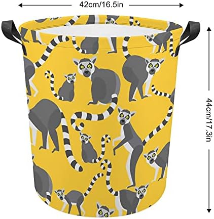 Lemuri din Madagascar sac de rufe cu mânere coș rotund de depozitare impermeabil Coș pliabil 16,5 x 17,3 Inch