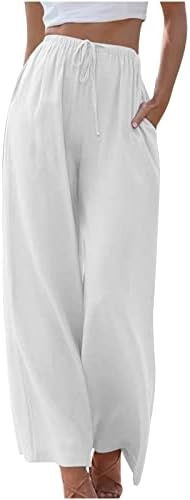 LCEPCY WOMENS Casual Casual Elastic Transkstring Pantaloni de vară Pantaloni de lenjerie din bumbac cu buzunare