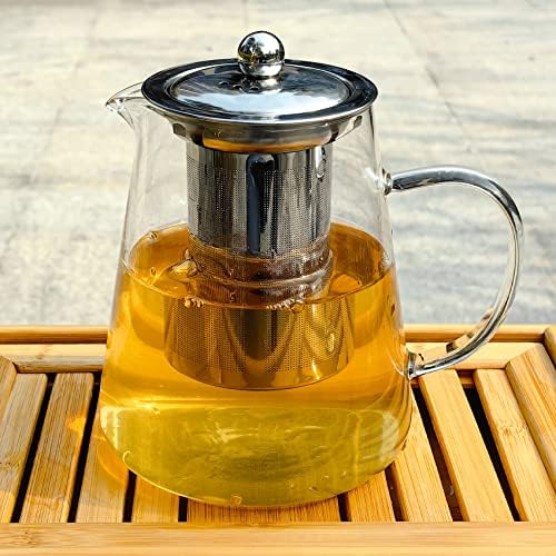 Ceainic de sticlă mică cu infuzor detașabil, plasture de ceai de ceai de cuțire sigură pentru înflorire ceai și ceai liber