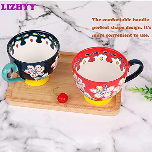 Lizhya 15 uncii seturi de cana ceramică mare perfectă pentru cafea, latte, cappuccino, ceai, cacao, cereale, ciocolată caldă
