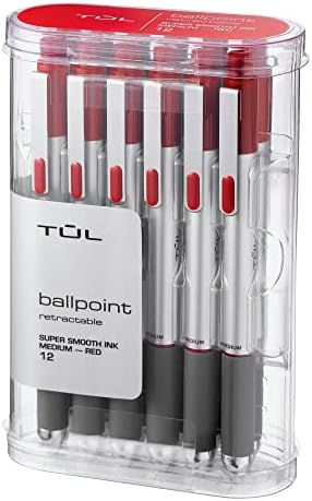 Tul BP3 Ballpoint, retractabil, punct mediu, 1,0 mm, butoi de argint, cerneală roșie, pachet de 12
