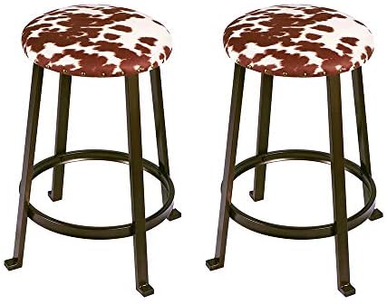 GIA 24-Inch Counter înălțime rotund metal Bar scaune cu Shorthorn piele de vacă imprimare Lenjerie tapițerie, bronz, Set de