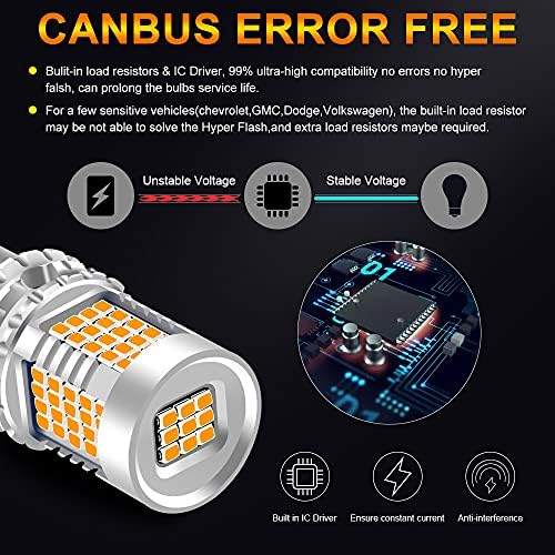 Maimiao 1156 BA15S P21W Bulb LED CANBUS fără erori fără hiper flash 89SMD cip 3400 Lumens Amber Înlocuire galbenă pentru