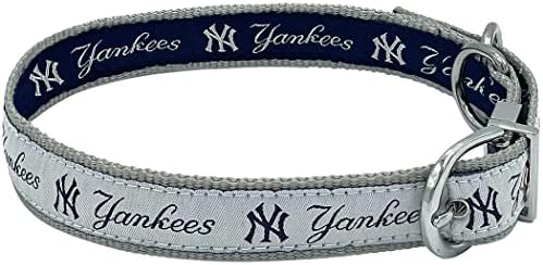 New York Yankees Reversibil MLB Guler, mare. Casă premium și guler pentru animale de companie pe două fețe, reglabile cu cataramă