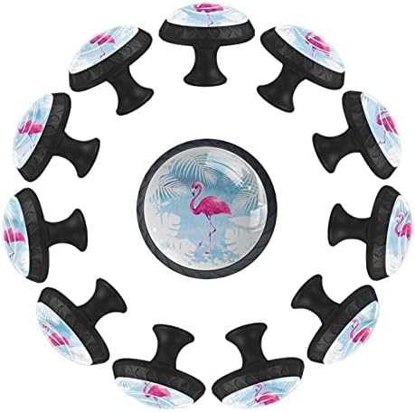 12 bucăți butoane din sticlă Flamingo tropicală pentru sertare pentru comode, 1,37 x 1,10 în dulap rotund de bucătărie trage