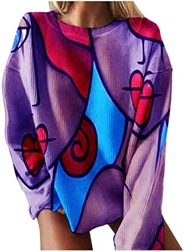 FMCHICO Women Women retro abstract imprimeu pulovere de toamnă rotundă top top pulover hanorac de iarnă cu mânecă lungă bluză
