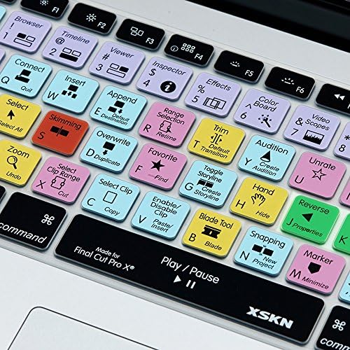 Piele de tastatură rapidă XSKN FCPX, copertă de tastatură din silicon Final Cut Pro x 10 pentru MacBook Air 13, MacBook Pro