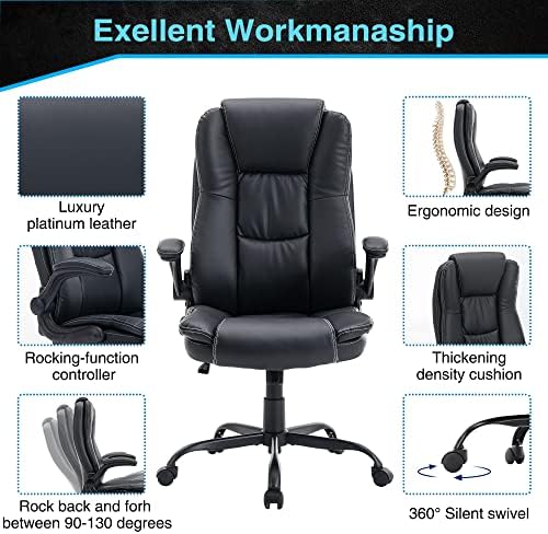 Scaun de birou executiv mare și înalt GNMLP2020 cu cotieră rabatabilă, scaun de birou Ergonomic reglabil din piele PU pentru