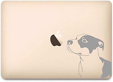 Silver Pitbull Dog Read Sniffing Apple Decal pentru laptop de 12