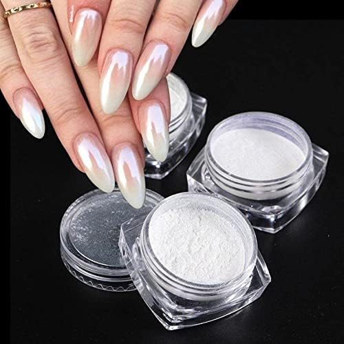 4pack Pearl Chrome Nail Powder White Pearl Mirror Effect Magic Perlescent white Nail Powder Pigment High Gloss Glitter Nail