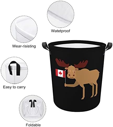 Drăguț Moose Canada Flag coș de rufe pliabil coș de rufe cu mânere coș de spălat haine murdare geantă pentru cămin, familie