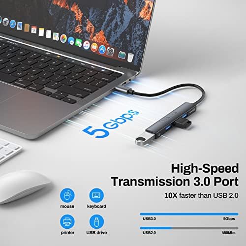 Hub USB C, Adaptor Multiport 4 în 1 cu porturi USB 3.0 de mare viteză și porturi USB 2.0, Compatibil pe scară largă cu laptopurile