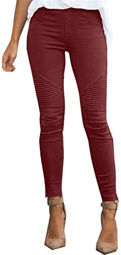 Andongnywell femei Casual Stretch Jogger pantaloni clasic Culoare solidă Skinny Sweatpants pantaloni Stretchy