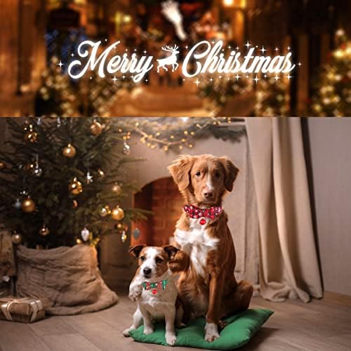 Christmas Dog Guler Bolar pentru câini, carouri verzi roșii, fulg de zăpadă, model de papion gulere pentru câini reglabili